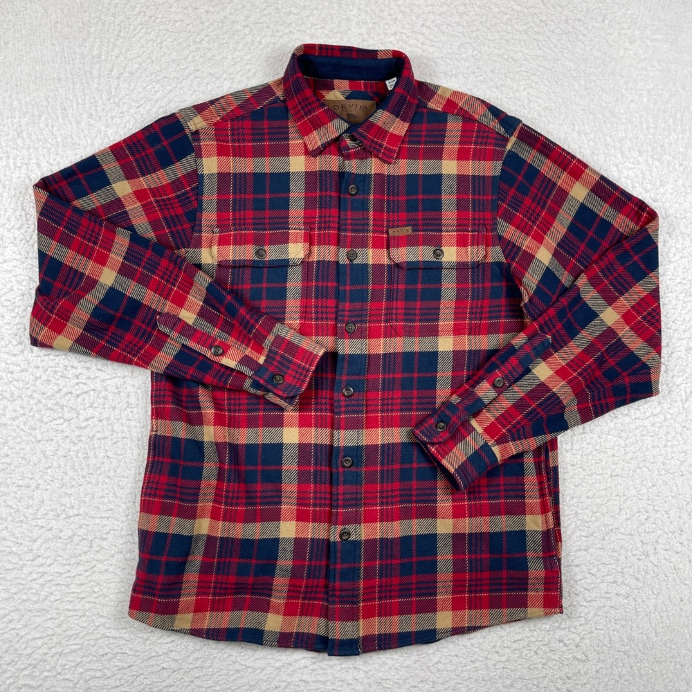 Orvis Flannel Shirt Mens Small Red Plaid‎ Long Sleeve Outdoor Classic Camping